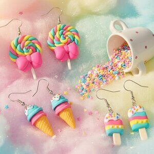 Kawaii Pastel Sweet Treat Earrings Set - Ice Cream Lollipop Popsicle Fun Gift